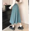 imagechouyatou Womens Casual Elastic Waist Denim Skirt Cute A Line Skater Midi Long Jean SkirtLight Blue
