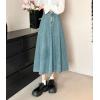 imagechouyatou Womens Casual Elastic Waist Denim Skirt Cute A Line Skater Midi Long Jean SkirtLight Blue