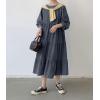 imagechouyatou Womens Casual Ruffle Long Sleeve Denim Dress Button Up Baydoll Tiered Jean Midi Long DressBlack