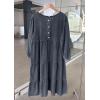 imagechouyatou Womens Casual Ruffle Long Sleeve Denim Dress Button Up Baydoll Tiered Jean Midi Long DressBlack