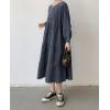 imagechouyatou Womens Casual Ruffle Long Sleeve Denim Dress Button Up Baydoll Tiered Jean Midi Long DressBlack