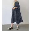 imagechouyatou Womens Casual Ruffle Long Sleeve Denim Dress Button Up Baydoll Tiered Jean Midi Long DressBlack