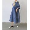 imagechouyatou Womens Casual Ruffle Long Sleeve Denim Dress Button Up Baydoll Tiered Jean Midi Long DressBlue
