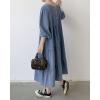 imagechouyatou Womens Casual Ruffle Long Sleeve Denim Dress Button Up Baydoll Tiered Jean Midi Long DressBlue