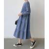 imagechouyatou Womens Casual Ruffle Long Sleeve Denim Dress Button Up Baydoll Tiered Jean Midi Long DressBlue
