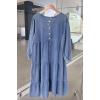 imagechouyatou Womens Casual Ruffle Long Sleeve Denim Dress Button Up Baydoll Tiered Jean Midi Long DressBlue