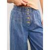 imagechouyatou Womens Casual Wide Leg Denim Pants Elastic Waist Boyfriend Palazzo Jeans with PocketsBlue