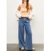 imagechouyatou Womens Casual Wide Leg Denim Pants Elastic Waist Boyfriend Palazzo Jeans with PocketsBlue
