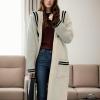 imagechouyatou Womens Cute Sailor Collar Striped Open Front Long Knit Cardigan Sweaters Coat with PocketsBeige