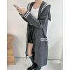 imagechouyatou Womens Cute Sailor Collar Striped Open Front Long Knit Cardigan Sweaters Coat with PocketsGrey