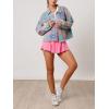 imagechouyatou Womens Cute Y2k Flower Pattern Denim Jacket Button Down Frayed Fringe Jean Jacket CoatBlue