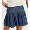 imagechouyatou Womens Denim Pleated A Line Mini Skirt High Elastic Waisted Button Ruffle Jean Short SkirtDark Blue