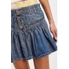 imagechouyatou Womens Denim Pleated A Line Mini Skirt High Elastic Waisted Button Ruffle Jean Short SkirtDark Blue