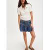 imagechouyatou Womens Denim Pleated A Line Mini Skirt High Elastic Waisted Button Ruffle Jean Short SkirtDark Blue