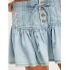 imagechouyatou Womens Denim Pleated A Line Mini Skirt High Elastic Waisted Button Ruffle Jean Short SkirtLight Blue