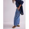 imagechouyatou Womens Drawstring Waist Barrel Jeans Boyfriend Baggy Loose Jeans Wide Leg Capri Denim Pants with PocketsDark Blue