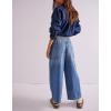 imagechouyatou Womens Drawstring Waist Barrel Jeans Boyfriend Baggy Loose Jeans Wide Leg Capri Denim Pants with PocketsDark Blue