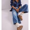 imagechouyatou Womens Drawstring Waist Barrel Jeans Boyfriend Baggy Loose Jeans Wide Leg Capri Denim Pants with PocketsDark Blue