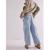 imagechouyatou Womens Drawstring Waist Barrel Jeans Boyfriend Baggy Loose Jeans Wide Leg Capri Denim Pants with PocketsLight Blue