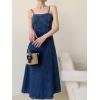 imagechouyatou Womens Sexy Spaghetti Strap Back Smocked Denim Dress Party Club Sleeveless Midi Jean SundressDark Blue