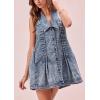 imagechouyatou Womens Sexy VNeck Pleated Front Denim Shirt Dress Cute Button Down Mini Tank Jean DressBlue