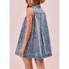 imagechouyatou Womens Sexy VNeck Pleated Front Denim Shirt Dress Cute Button Down Mini Tank Jean DressBlue
