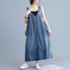 imagechouyatou Womens Sleeveless Denim Overall Dress Loose Baggy Jumper Maxi Jean Tank DressBlue