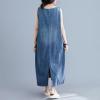 imagechouyatou Womens Sleeveless Denim Overall Dress Loose Baggy Jumper Maxi Jean Tank DressBlue