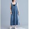imagechouyatou Womens Sleeveless Denim Overall Dress Loose Baggy Jumper Maxi Jean Tank DressBlue