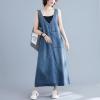 imagechouyatou Womens Sleeveless Denim Overall Dress Loose Baggy Jumper Maxi Jean Tank DressBlue