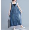 imagechouyatou Womens Sleeveless Denim Overall Dress Loose Baggy Jumper Maxi Jean Tank DressBlue