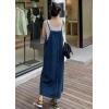 imagechouyatou Womens Spaghetti Strap Denim Overall Dress Bib Dress Jumper Maxi Long Jean Dress with PocketsBlue