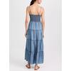imagechouyatou Womens Spaghetti Strap Smocked Denim Dress Tiered High Waist Maxi Long Jean DressBlue