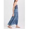 imagechouyatou Womens Spaghetti Strap Smocked Denim Dress Tiered High Waist Maxi Long Jean DressBlue
