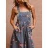 imagechouyatou Womens Summer Boho Floral Denim Bib Overalls Adjustable Strap Wide Leg Jumpsuits Jeans with PocketsBlue