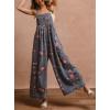 imagechouyatou Womens Summer Boho Floral Denim Bib Overalls Adjustable Strap Wide Leg Jumpsuits Jeans with PocketsBlue
