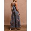 imagechouyatou Womens Summer Boho Floral Denim Bib Overalls Adjustable Strap Wide Leg Jumpsuits Jeans with PocketsBlue