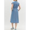 imagechouyatou Womens Summer Cap Sleeve Denim Dress Business Casual Drawstring Jean Tunic Shirt Dress with PocketsBlue