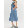 imagechouyatou Womens Summer Cap Sleeve Denim Dress Business Casual Drawstring Jean Tunic Shirt Dress with PocketsBlue