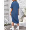 imagechouyatou Womens Summer Short Sleeve Button Down Midi Denim Dress Loose Casual Jean Shift DressDark Blue