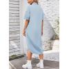 imagechouyatou Womens Summer Short Sleeve Button Down Midi Denim Dress Loose Casual Jean Shift DressLight Blue