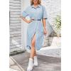 imagechouyatou Womens Summer Short Sleeve Button Down Midi Denim Dress Loose Casual Jean Shift DressLight Blue