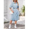 imagechouyatou Womens Summer Short Sleeve Button Down Midi Denim Dress Loose Casual Jean Shift DressLight Blue