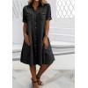 imagechouyatou Womens Summer Short Sleeve Denim Shirt Dress Business Casual Button Down Midi Long Jean DressBlack