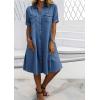imagechouyatou Womens Summer Short Sleeve Denim Shirt Dress Business Casual Button Down Midi Long Jean DressDark Blue