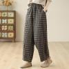 imagechouyatou Womens Winter Plaid Wool Blend Pant Fleece Lined Harem Pant Elastic High Waist Wide Leg TrouserPlaid