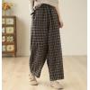 imagechouyatou Womens Winter Plaid Wool Blend Pant Fleece Lined Harem Pant Elastic High Waist Wide Leg TrouserPlaid
