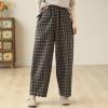 imagechouyatou Womens Winter Plaid Wool Blend Pant Fleece Lined Harem Pant Elastic High Waist Wide Leg TrouserPlaid