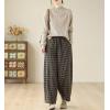 imagechouyatou Womens Winter Plaid Wool Blend Pant Fleece Lined Harem Pant Elastic High Waist Wide Leg TrouserPlaid