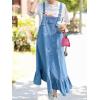 imagechouyatou Womens Y2K Cute Ruffle Denim Overall Jean Dress Distressed Flared Maxi long Bib Jumper DressBlue